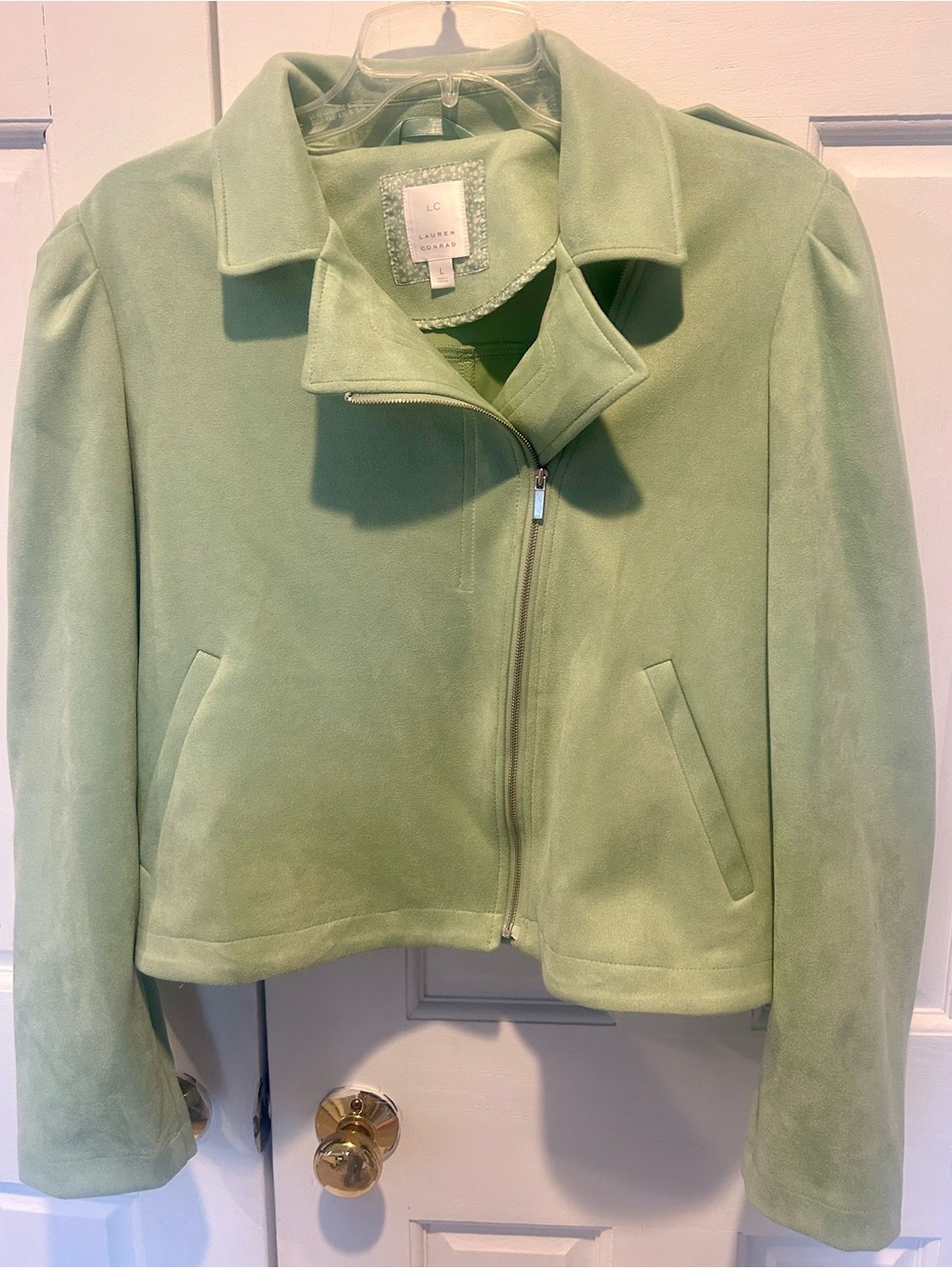 LC Lauren Conrad Light Green Suede Zip Jacket